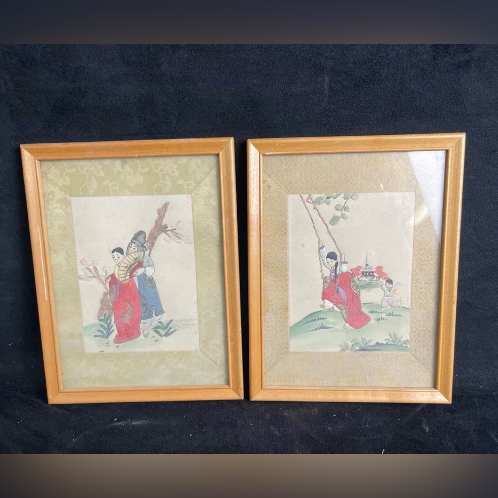 Vintage Chinese Embroidered Wall Art Framed Lot Of 2